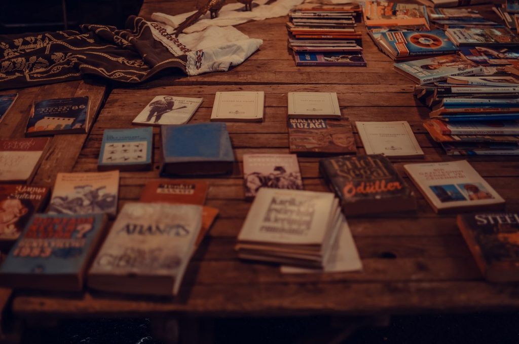 vintage-books Vintage books displayed on a rustic wooden table